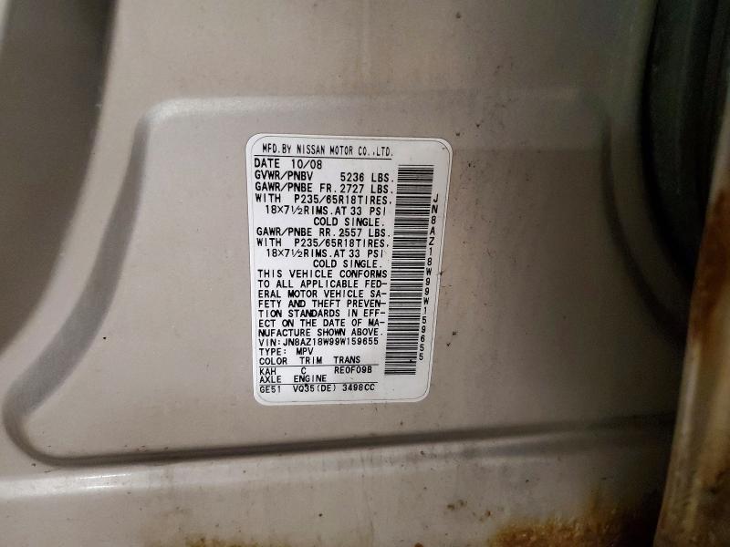 Aukcja sprzedaży 2009 Nissan Murano, vin: JN8AZ18W99W159655, numer aukcji: 51782356