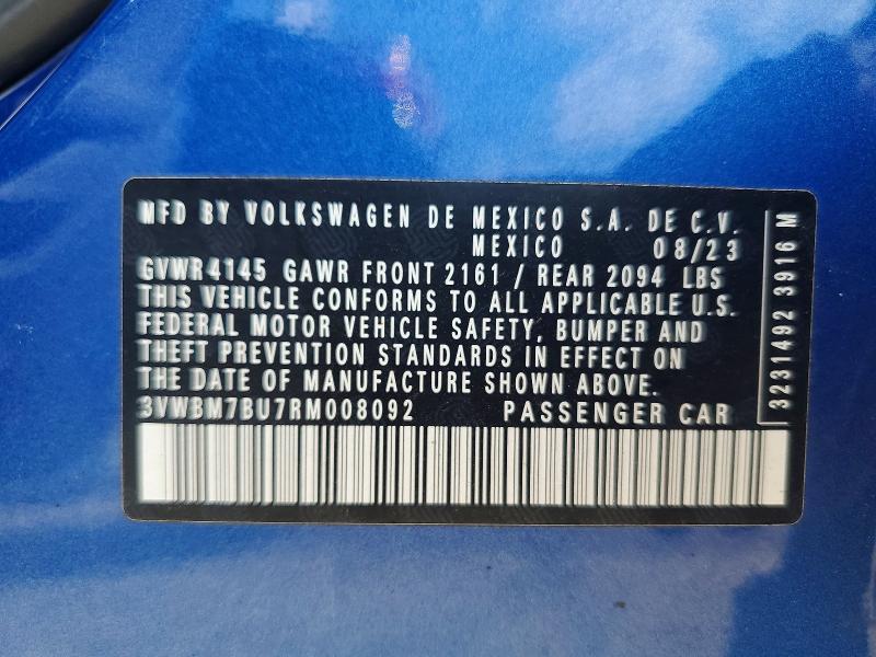 2024 Volkswagen Jetta მანქანა იყიდება აუქციონზე, vin: 3VWBM7BU7RM008092, აუქციონის ნომერი: 50471216