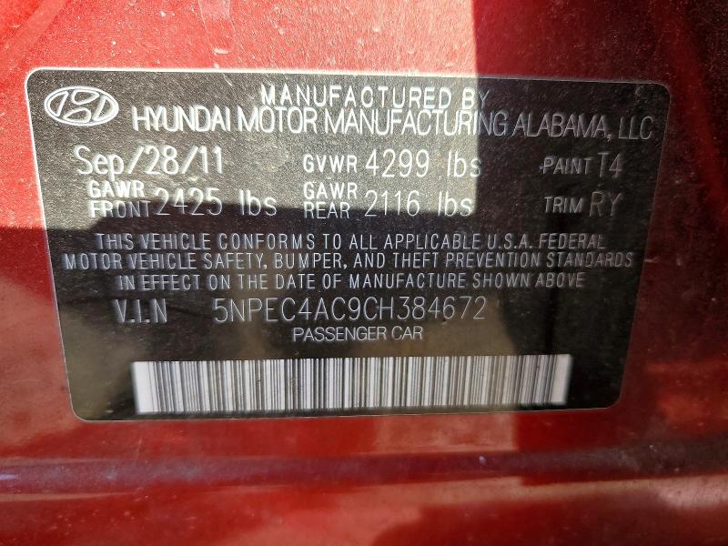 Aukcja sprzedaży 2012 Hyundai Sonata, vin: 5NPEC4AC9CH384672, numer aukcji: 51061616