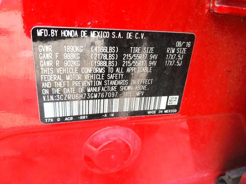 49074506 :رقم المزاد ، 3CZRU6H73GM767097 vin ، 2016 Honda Hr-v مزاد بيع