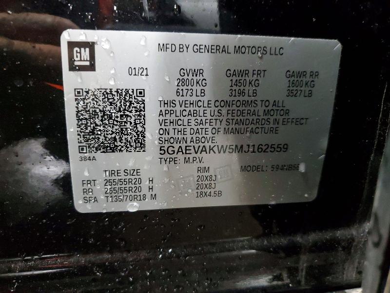 2021 Buick Enclave მანქანა იყიდება აუქციონზე, vin: 5GAEVAKW5MJ162559, აუქციონის ნომერი: 51447766