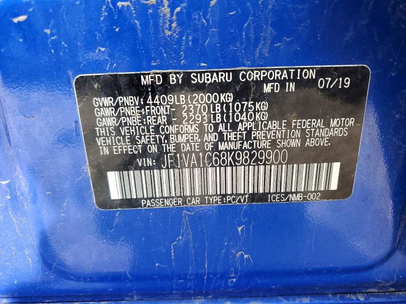 Aukcja sprzedaży 2019 Subaru Wrx, vin: JF1VA1C68K9829900, numer aukcji: 50479576