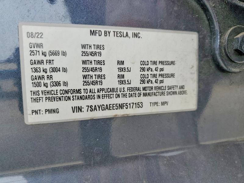 Aukcja sprzedaży 2022 Tesla Model Y, vin: 7SAYGAEE5NF517153, numer aukcji: 49497066