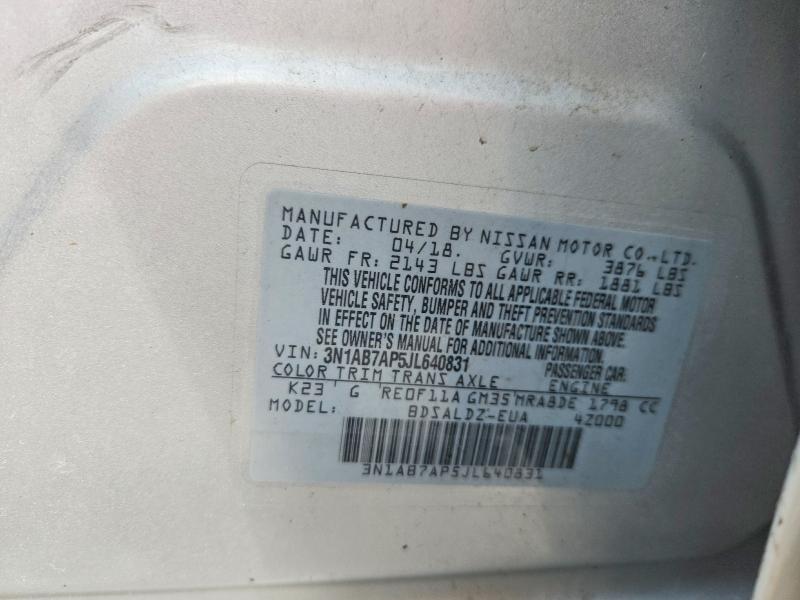 Продажа на аукционе авто 2018 Nissan Sentra, vin: 3N1AB7AP5JL640831, номер лота: 50429526