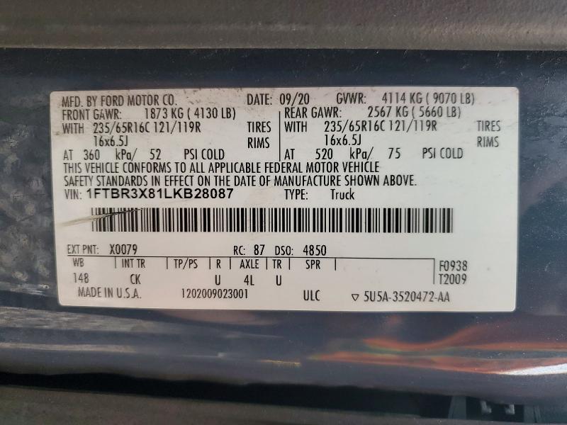 Продаж на аукціоні авто 2020 Ford Transit, vin: 1FTBR3X81LKB28087, номер лоту: 50808586