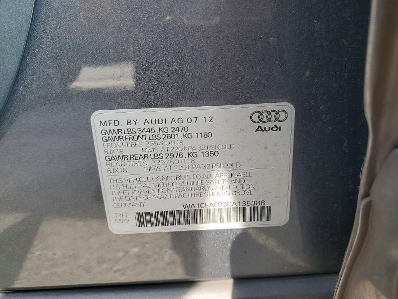Продаж на аукціоні авто 2012 Audi Q5, vin: WA1CFAFP3CA135388, номер лоту: 49585706