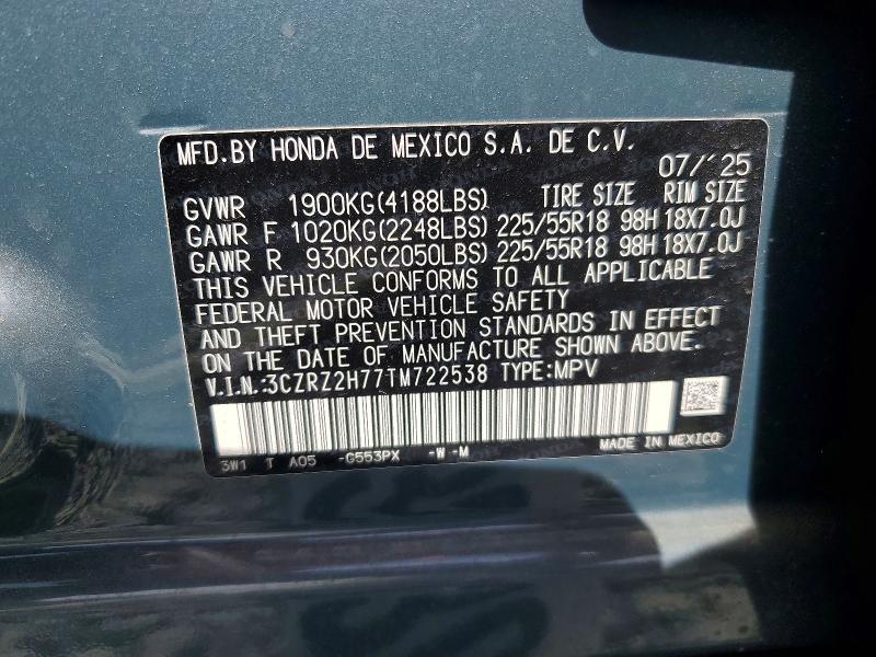 50060306 :رقم المزاد ، 3CZRZ2H77TM722538 vin ، 2026 Honda Hr-v مزاد بيع