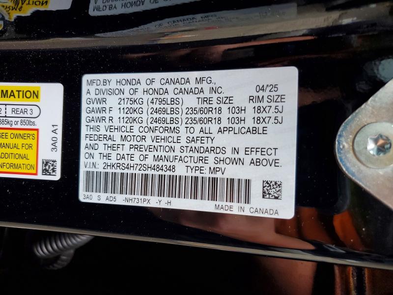51654456 :رقم المزاد ، 2HKRS4H72SH484348 vin ، 2025 Honda Cr-v مزاد بيع