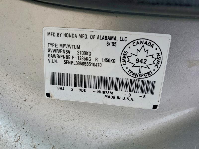 49775126 :رقم المزاد ، 5FNRL38685B510470 vin ، 2005 Honda Odyssey مزاد بيع