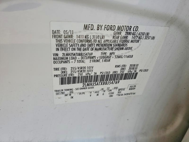 48799046 :رقم المزاد ، 2LMHJ5ATXBBJ54769 vin ، 2011 Lincoln Mkt مزاد بيع