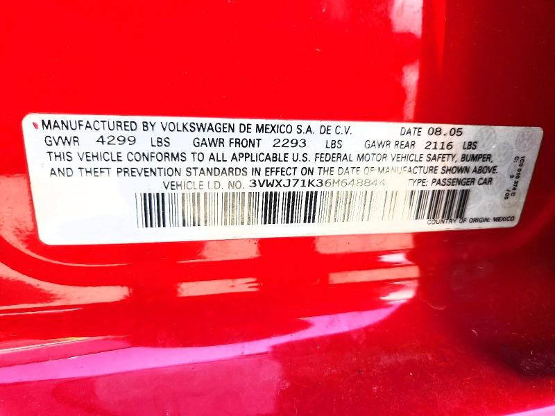 2006 Volkswagen Jetta მანქანა იყიდება აუქციონზე, vin: 3VWXJ71K36M648844, აუქციონის ნომერი: 51525056