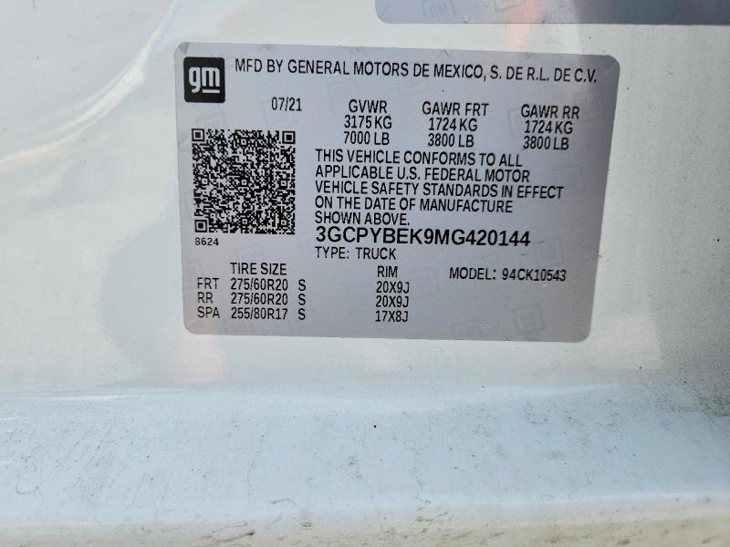 Продажа на аукционе авто 2021 Chevrolet Silverado, vin: 3GCPYBEK9MG420144, номер лота: 48193196