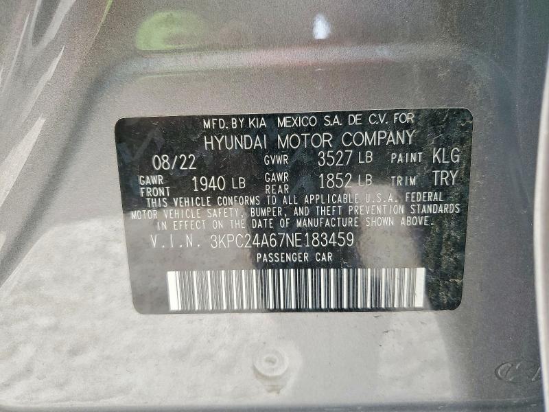 Продаж на аукціоні авто 2022 Hyundai Accent, vin: 3KPC24A67NE183459, номер лоту: 50286736