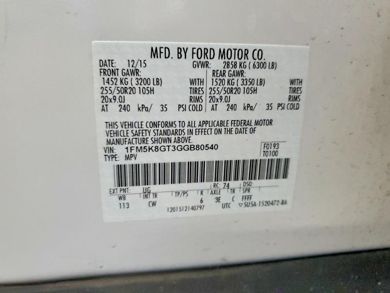 Продаж на аукціоні авто 2016 Ford Explorer, vin: 1FM5K8GT3GGB80540, номер лоту: 51516616