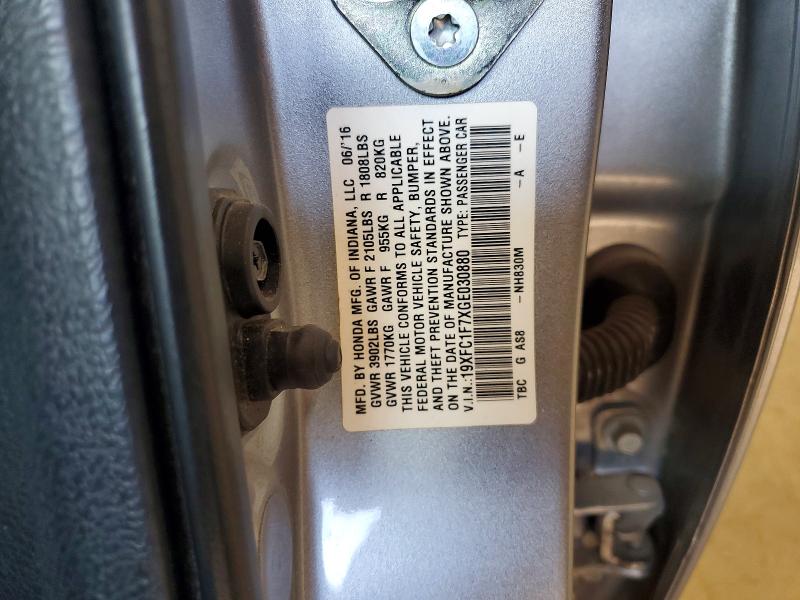 Aukcja sprzedaży 2016 Honda Civic, vin: 19XFC1F7XGE030880, numer aukcji: 50344466