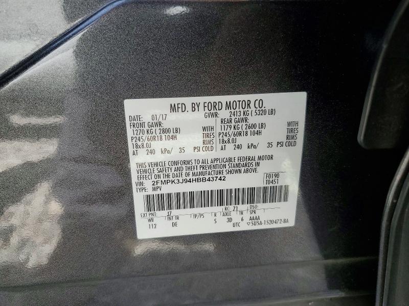 Продаж на аукціоні авто 2017 Ford Edge, vin: 2FMPK3J94HBB43742, номер лоту: 49461916