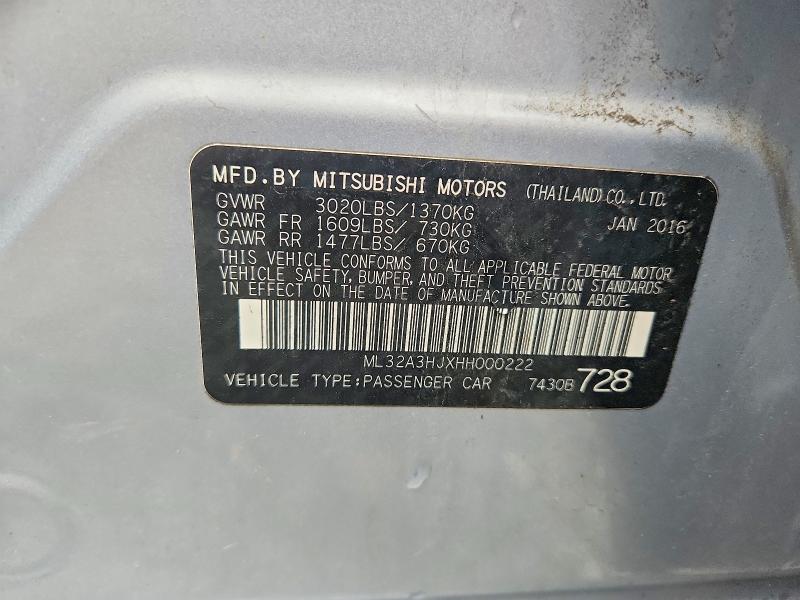 50611996 :رقم المزاد ، ML32A3HJXHH000222 vin ، 2017 Mitsubishi Mirage مزاد بيع