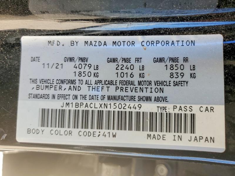 2022 Mazda 3 მანქანა იყიდება აუქციონზე, vin: JM1BPACLXN1502449, აუქციონის ნომერი: 48995556