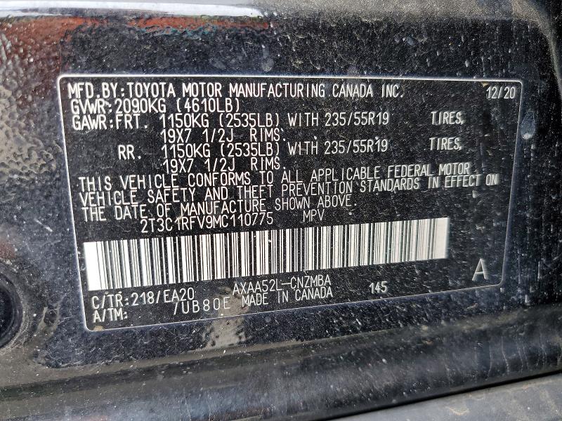 Aukcja sprzedaży 2021 Toyota Rav4, vin: 2T3C1RFV9MC110775, numer aukcji: 51174306