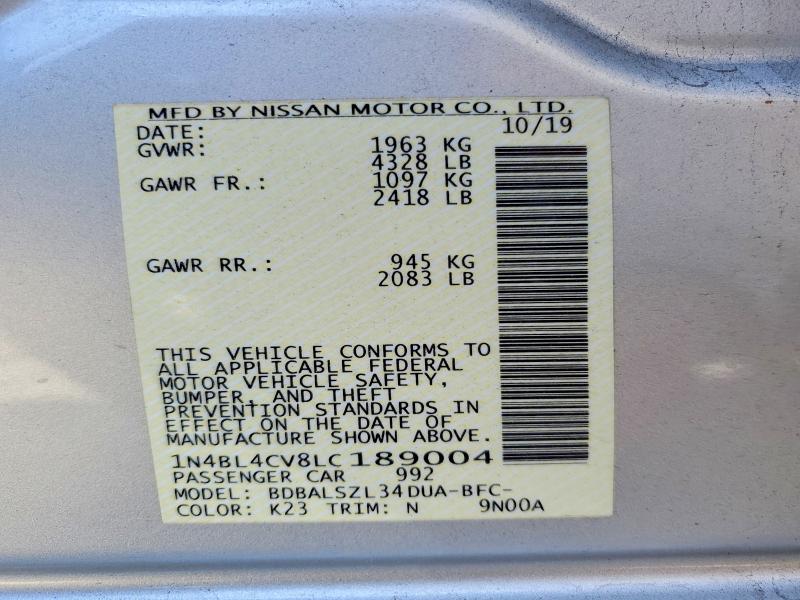 49912996 :رقم المزاد ، 1N4BL4CV8LC189004 vin ، 2020 Nissan Altima مزاد بيع
