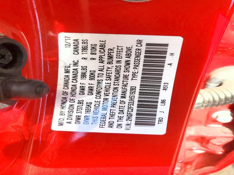 50189396 :رقم المزاد ، 2HGFC2F53JH519283 vin ، 2018 Honda Civic مزاد بيع