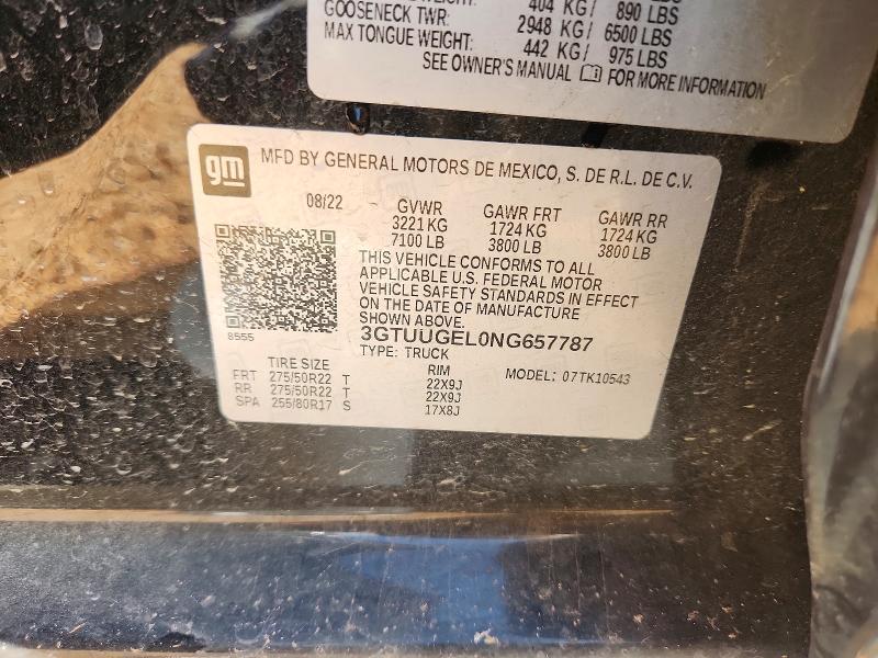 50980466 :رقم المزاد ، 3GTUUGEL0NG657787 vin ، 2022 Gmc Sierra مزاد بيع