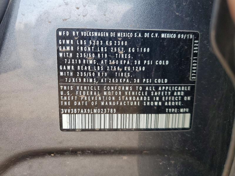 2020 Volkswagen Tiguan მანქანა იყიდება აუქციონზე, vin: 3VV3B7AX9LM023789, აუქციონის ნომერი: 51524376
