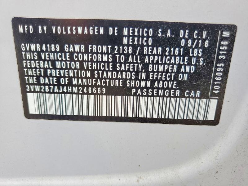 Продаж на аукціоні авто 2017 Volkswagen Jetta, vin: 3VW2B7AJ4HM246669, номер лоту: 49896886