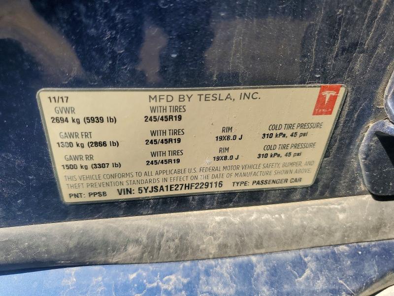 Aukcja sprzedaży 2017 Tesla Model S, vin: 5YJSA1E27HF229116, numer aukcji: 49988666