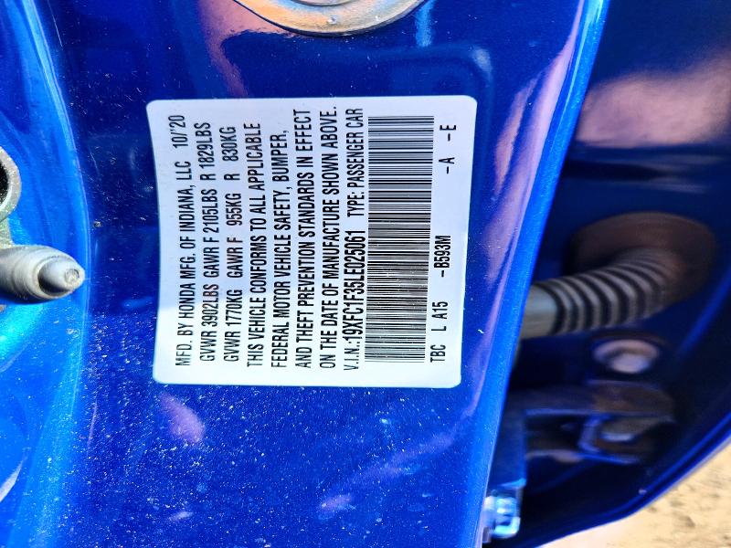 Aukcja sprzedaży 2020 Honda Civic, vin: 19XFC1F35LE025061, numer aukcji: 50258556