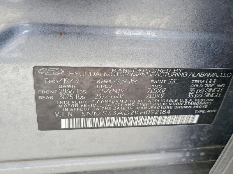 Продаж на аукціоні авто 2019 Hyundai Santa Fe, vin: 5NMS33AD2KH092184, номер лоту: 51856656