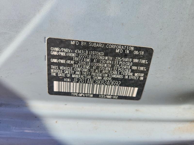 2019 Subaru Crosstrek მანქანა იყიდება აუქციონზე, vin: JF2GTANC8K8240692, აუქციონის ნომერი: 51351236