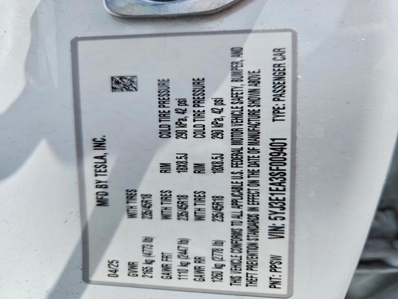 Aukcja sprzedaży 2025 Tesla Model 3, vin: 5YJ3E1EA3SF009401, numer aukcji: 51303576