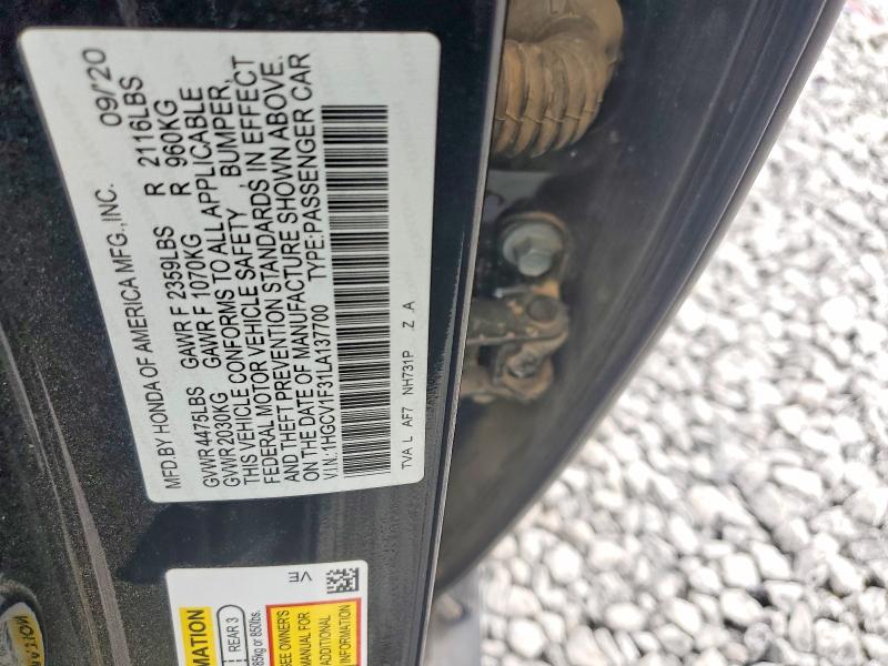 51815126 :رقم المزاد ، 1HGCV1F31LA137700 vin ، 2020 Honda Accord مزاد بيع
