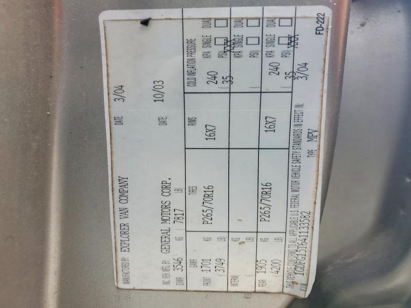 51306666 :رقم المزاد ، 1GDFG15T641133582 vin ، 2004 Gmc Savana مزاد بيع