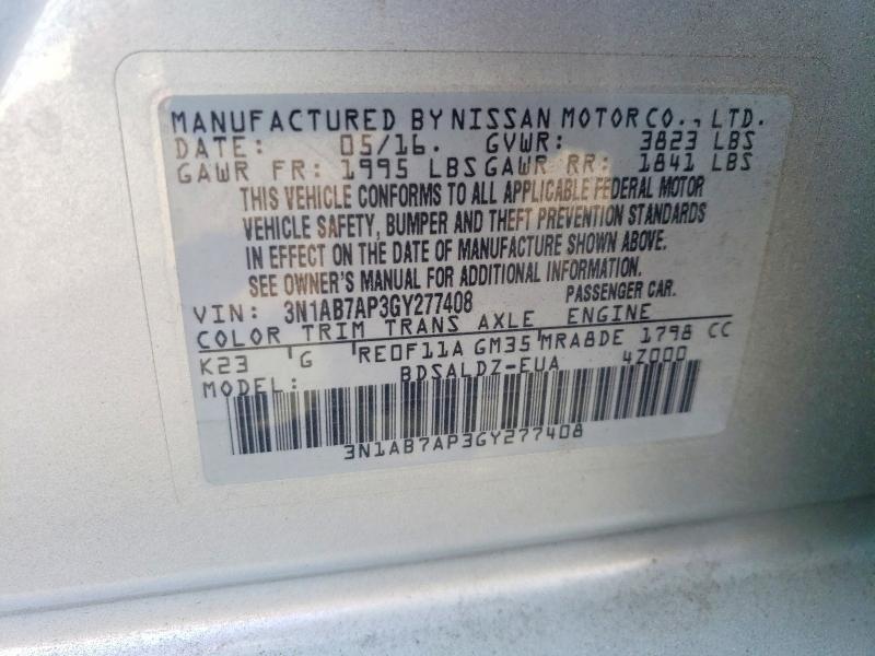 Продаж на аукціоні авто 2016 Nissan Sentra, vin: 3N1AB7AP3GY277408, номер лоту: 51383266