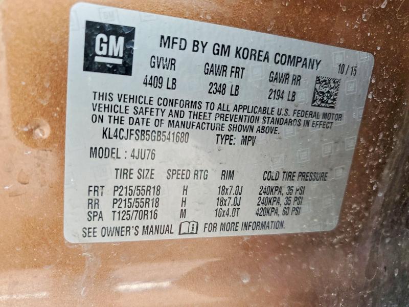 Aukcja sprzedaży 2016 Buick Encore, vin: KL4CJFSB5GB541680, numer aukcji: 49159216