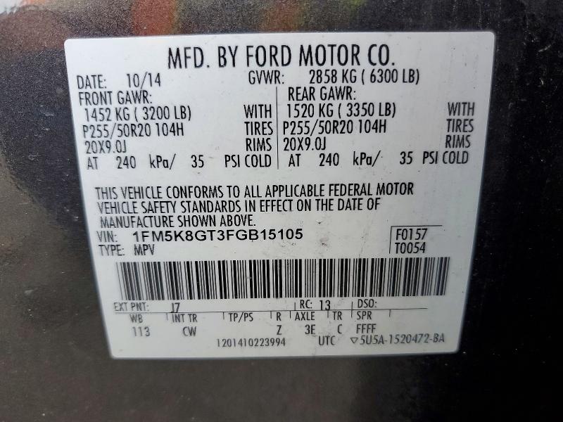 Продаж на аукціоні авто 2015 Ford Explorer, vin: 1FM5K8GT3FGB15105, номер лоту: 49741726