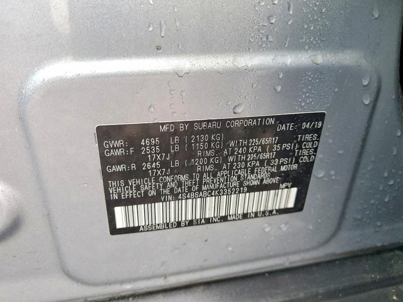 Aukcja sprzedaży 2019 Subaru Outback, vin: 4S4BSABC4K3352219, numer aukcji: 48545066