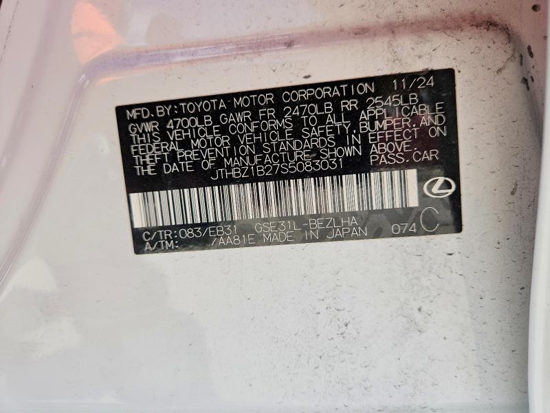 50080186 :رقم المزاد ، JTHBZ1B27S5083031 vin ، 2025 Lexus Is 350 مزاد بيع