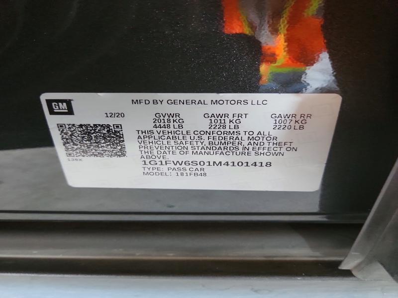 50821526 :رقم المزاد ، 1G1FW6S01M4101418 vin ، 2021 Chevrolet Bolt Ev مزاد بيع