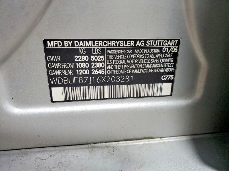 Aukcja sprzedaży 2006 Mercedes-benz E, vin: WDBUF87J16X203281, numer aukcji: 49047096