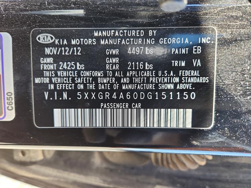 Aukcja sprzedaży 2013 Kia Optima, vin: 5XXGR4A60DG151150, numer aukcji: 48555116
