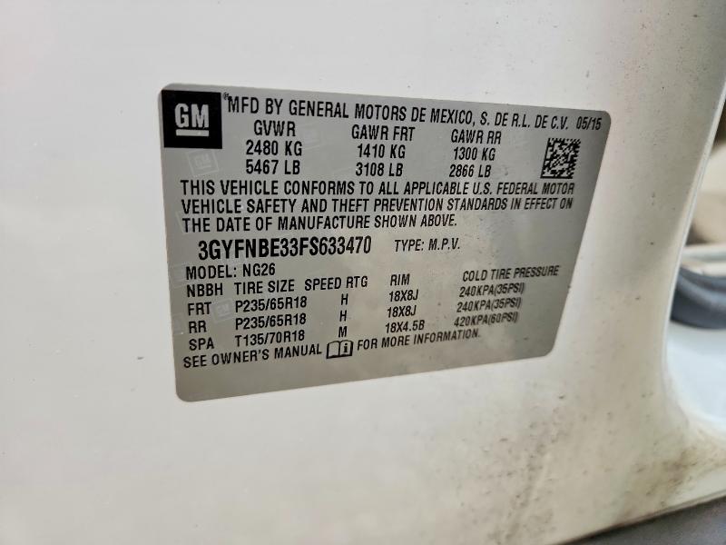 2015 Cadillac Srx მანქანა იყიდება აუქციონზე, vin: 3GYFNBE33FS633470, აუქციონის ნომერი: 51807186