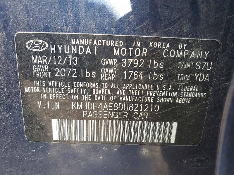 Aukcja sprzedaży 2013 Hyundai Elantra, vin: KMHDH4AE8DU821210, numer aukcji: 50702206
