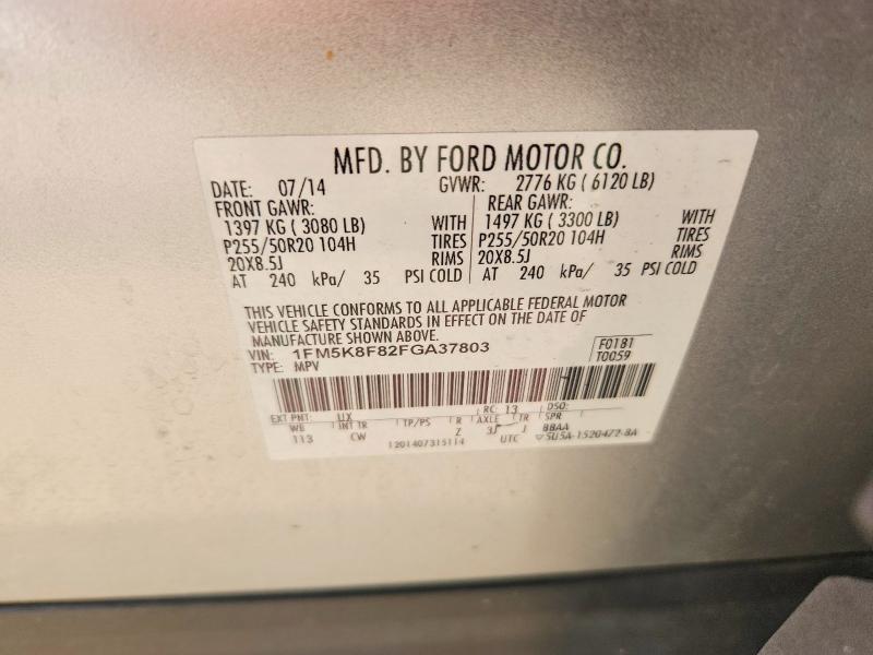 Aukcja sprzedaży 2015 Ford Explorer, vin: 1FM5K8F82FGA37803, numer aukcji: 50140126