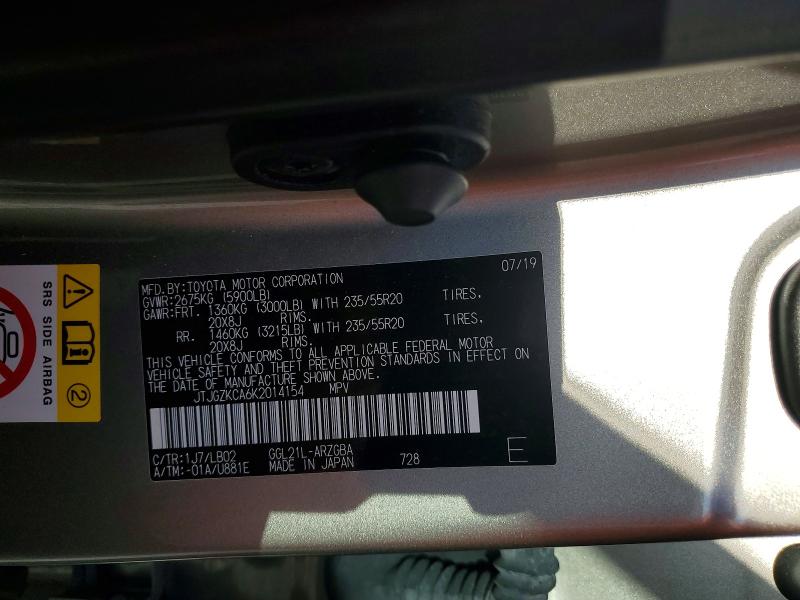 Продаж на аукціоні авто 2019 Lexus Rx, vin: JTJGZKCA6K2014154, номер лоту: 49616846