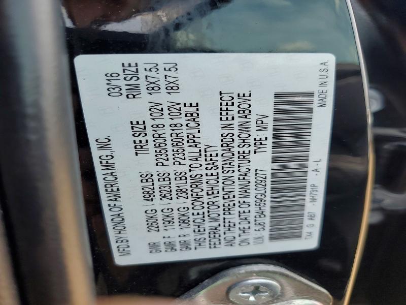 50673596 :رقم المزاد ، 5J8TB4H59GL029277 vin ، 2016 Acura Rdx مزاد بيع