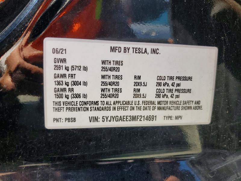 Продажа на аукционе авто 2021 Tesla Model Y, vin: 5YJYGAEE3MF214691, номер лота: 50568526