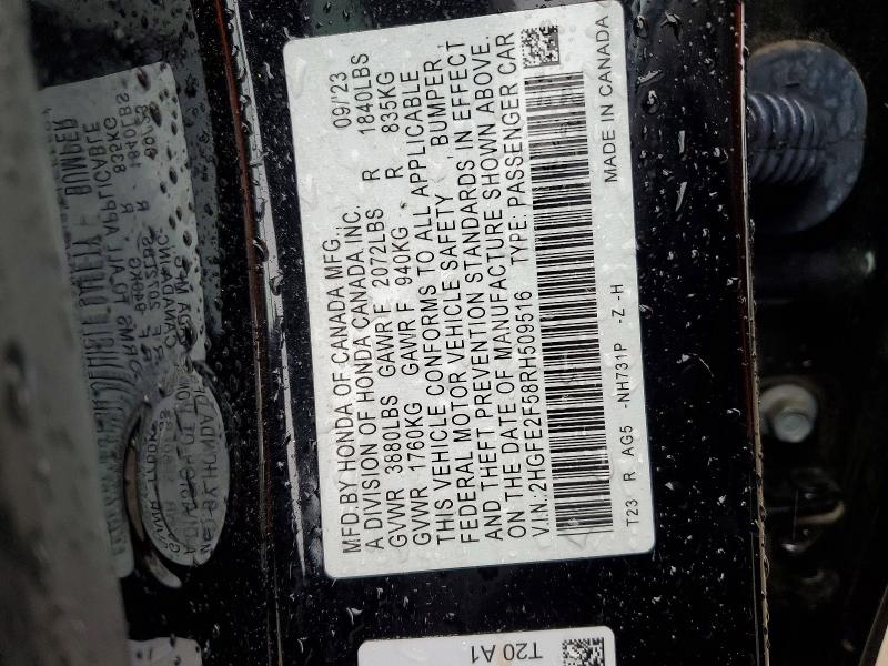 51679446 :رقم المزاد ، 2HGFE2F58RH509516 vin ، 2024 Honda Civic مزاد بيع